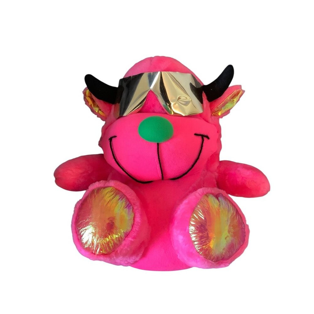 Retro 1991 Acme Pink Bull Monster Plush Toy Sunglasses & Black Horns 15” FLAW